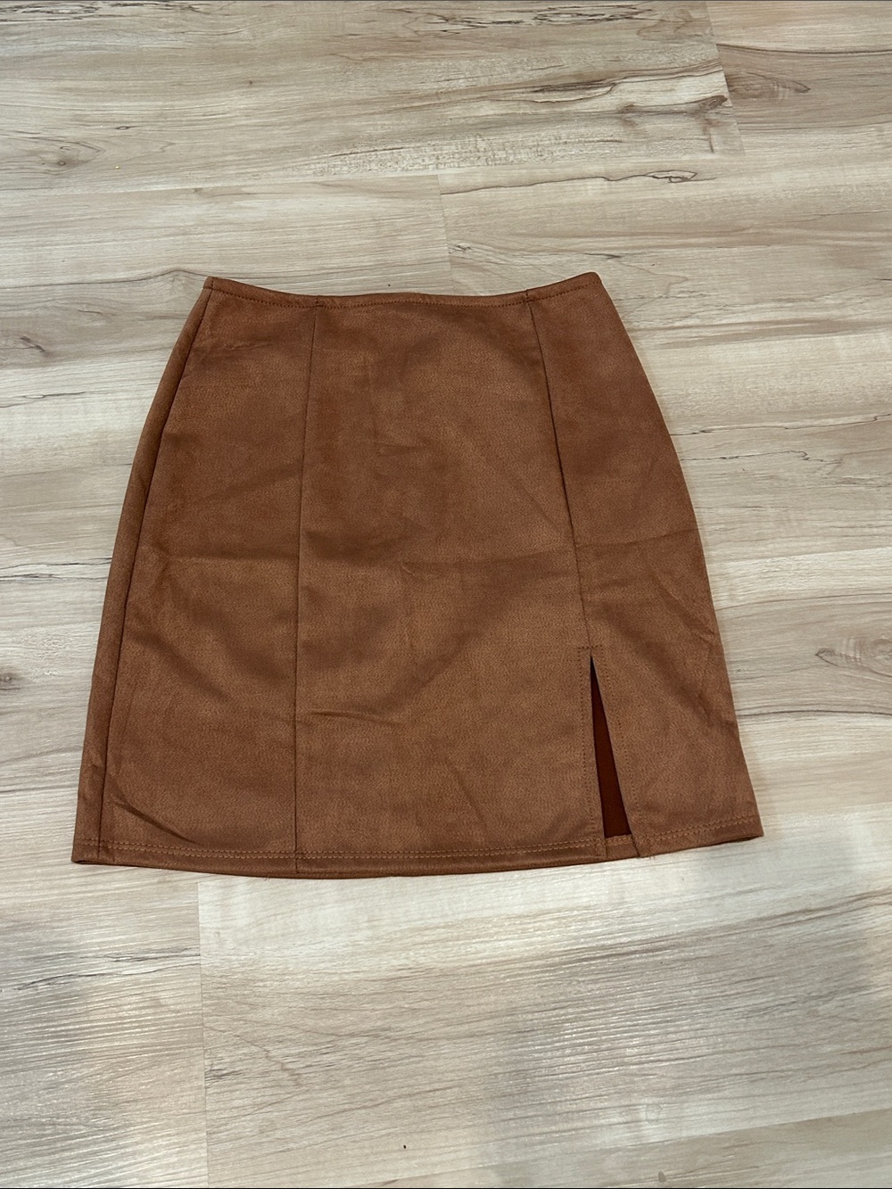 Brown Suede Mini Skirt with Front Slit